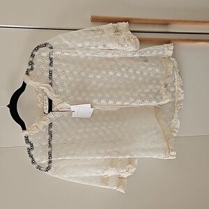 Ecru Off-white Sandro Blouse French style lace Size 2